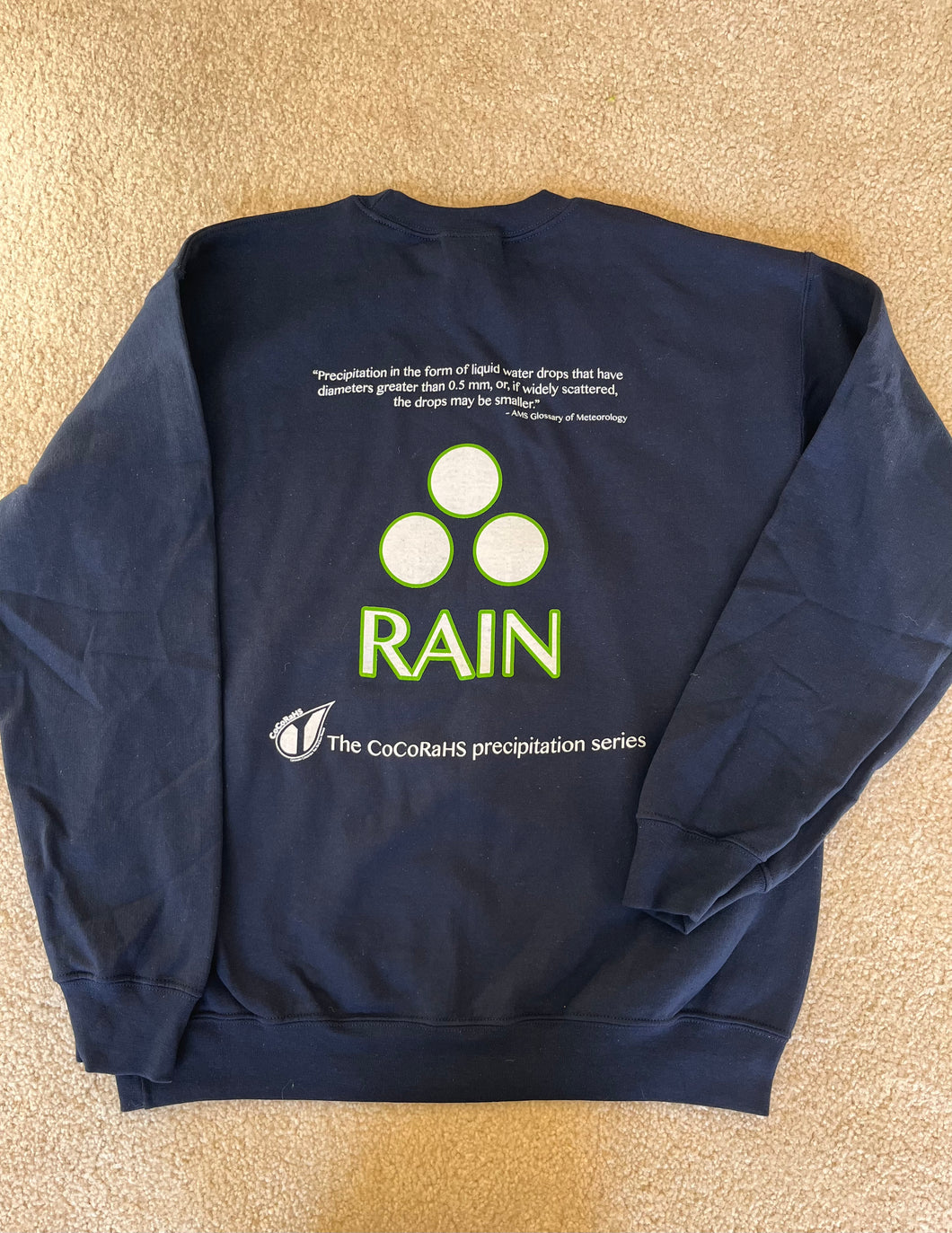CoCoRaHS Precipitation Series sweatshirt - NAVY RAIN *SPECIAL PRICE*